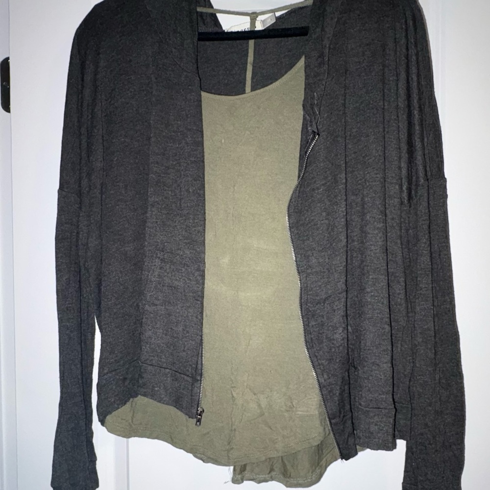 Gray and Olive Women's Jacket and Top 2 for 1 Bundle Size L